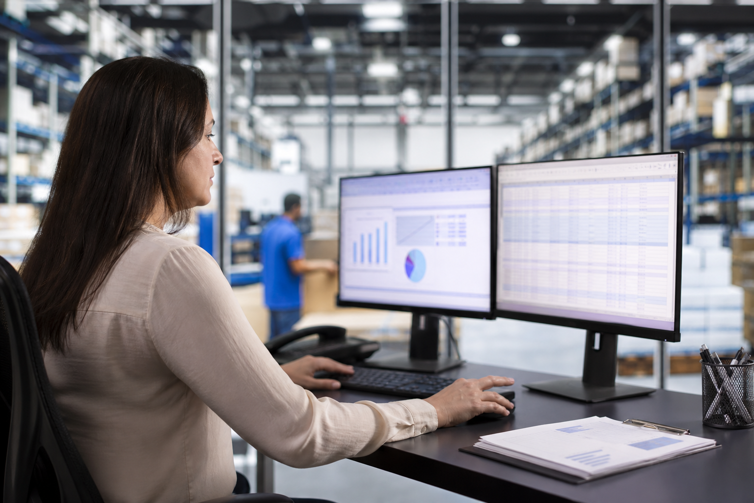 Analyst monitoring payment trends for medical supply accounts